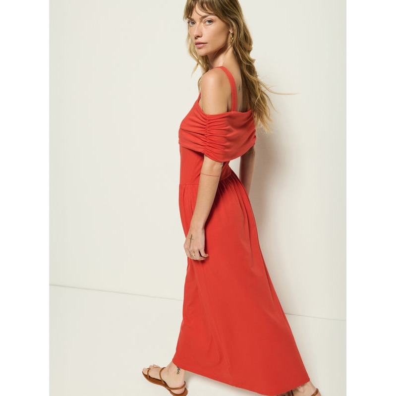 Nation Los Angeles Tamaira Maxi Dress Aurora Red Off Shoulderjersey Medium New